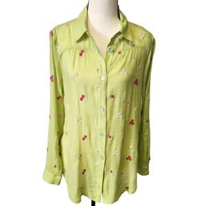 Anthropologie Figueroa & Flower Lime Green Long Sleeve Button Down Shirt Small